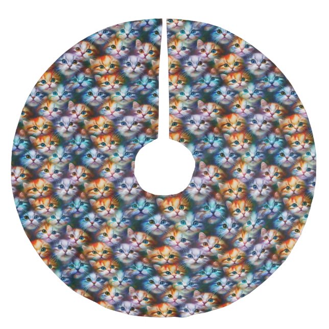 Cat Gift | Cute Cat Faces Brushed Polyester Tree Skirt (Front)