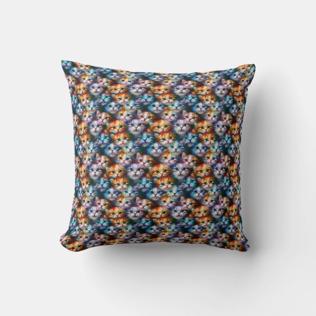 Cat Gift | Cute Cat Faces Throw Pillow (Front)