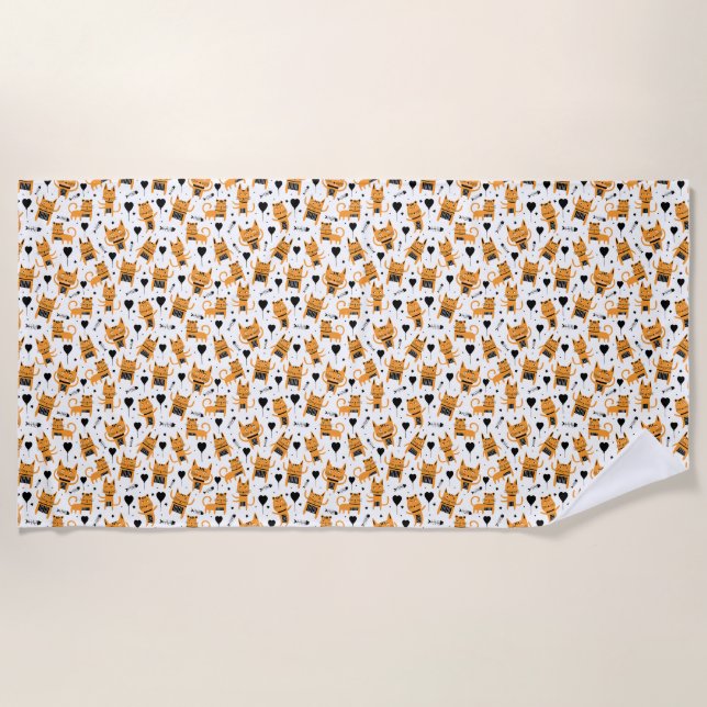 Cat Gift | Cute Cat Pattern Childish Beach Towel (Front)
