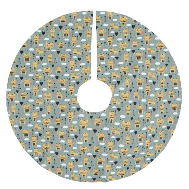 Cat Gift | Cute Cat Pattern Childish Brushed Polyester Tree Skirt (Front)