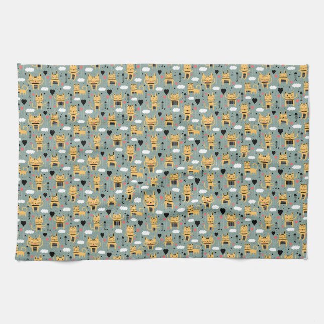 Cat Gift | Cute Cat Pattern Childish Kitchen Towel (Horizontal)