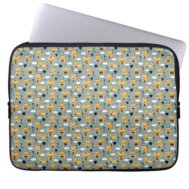 Cat Gift | Cute Cat Pattern Childish Laptop Sleeve (Front)