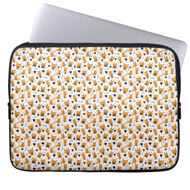 Cat Gift | Cute Cat Pattern Childish Laptop Sleeve (Front)