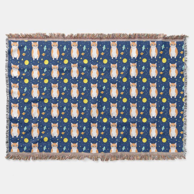 Cat Gift | Space Cat Pattern Graphic Throw Blanket (Front)