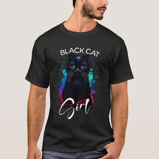 Cat Girl Grumpy Black Cat T-Shirt (Front)