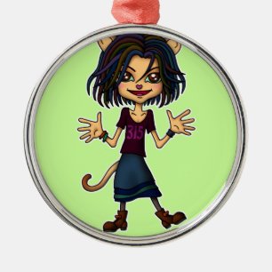 cat girl metal ornament