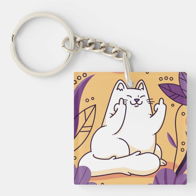 Cat giving the finger keychain (Front)