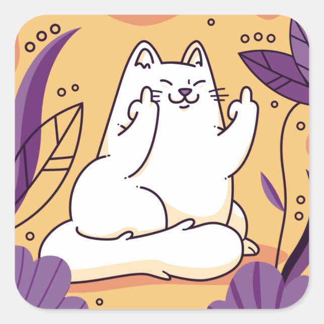 Cat giving the finger square sticker (Front)