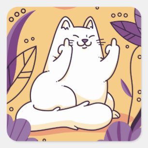 Cat giving the finger square sticker