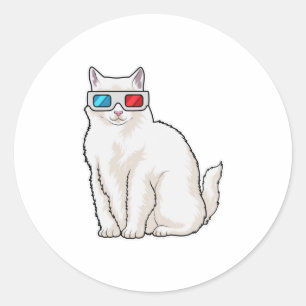 Cat Glasses Classic Round Sticker