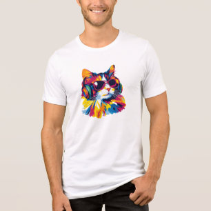 Cat Glasses Illustration Watercolour Painting Tri-Blend Shirt