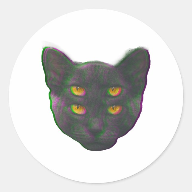 Cat Glitch Vaporwave Weird Dream Kitty Classic Round Sticker (Front)