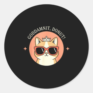 Cat - Godit, Donut! Sy Retro Cat Lover Design  Classic Round Sticker