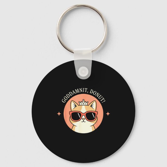 Cat - Godit, Donut! Sy Retro Cat Lover Design  Keychain (Front)