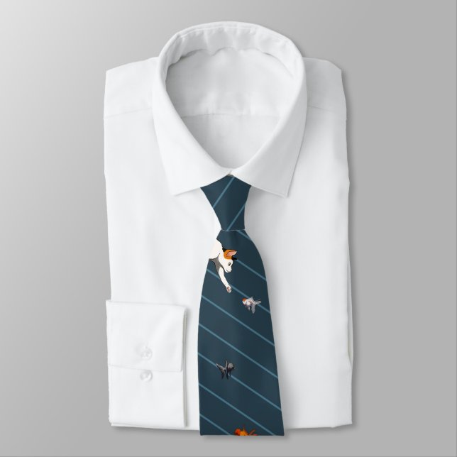 Cat Going Fishing Neck Tie (Tied)