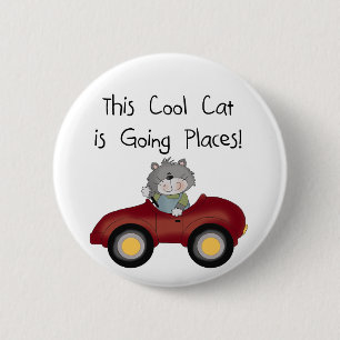 Cat Going Places Red Car tshirts and Gifts 2 Inch Round Button