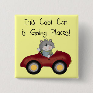 Cat Going Places Red Car tshirts and Gifts 2 Inch Square Button