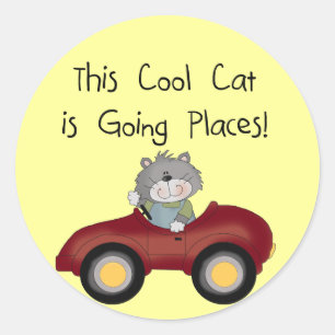 Cat Going Places Red Car tshirts and Gifts Classic Round Sticker