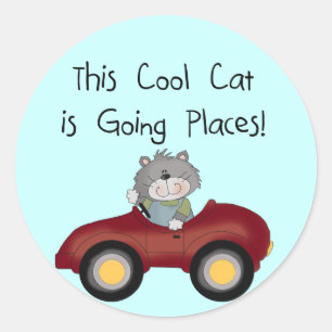 Cat Going Places Red Car tshirts and Gifts Classic Round Sticker