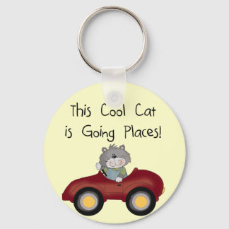 Cat Going Places Red Car tshirts and Gifts Keychain