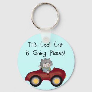 Cat Going Places Red Car tshirts and Gifts Keychain