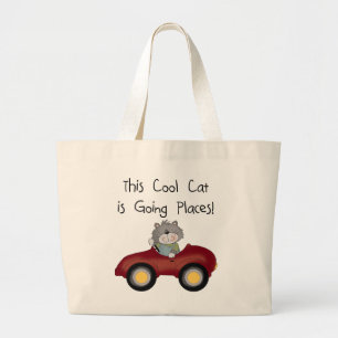 Cat Going Places Red Car tshirts and Gifts Large Tote Bag