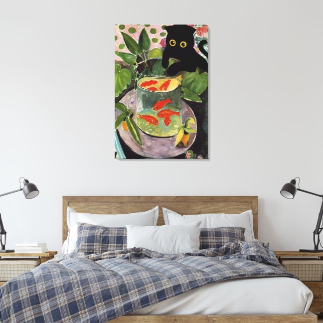 Cat Goldfish Matisse Poster Elegant Modern Canvas Print (Insitu(Bedroom))
