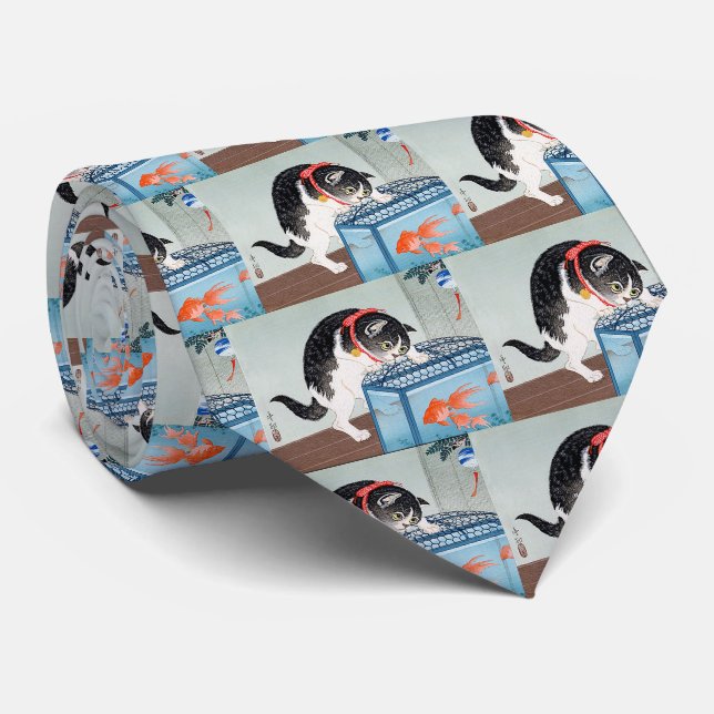 Cat & Goldfishes Tie (Rolled)