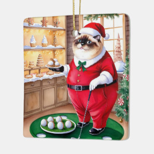CAT Golf Christmas Themed Ceramic Ornament 