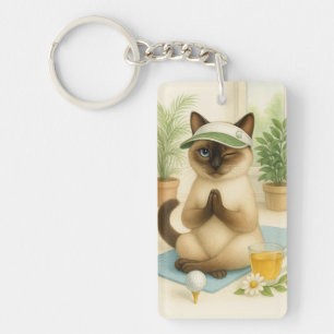 Cat Golfer doing Yoga Keychain