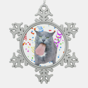 Cat Got Your Tongue?  Snowflake Pewter Christmas Ornament