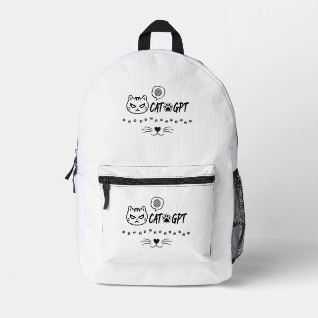 CAT GPT AI Funny Pixel Cat / Funny Cat Tech Quote  Printed Backpack (Front)