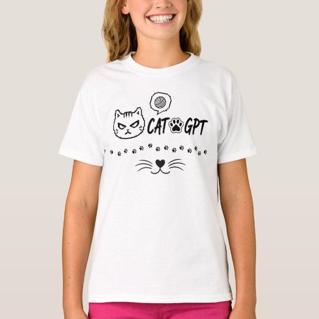 CAT GPT AI Funny Pixel Cat / Funny Cat Tech Quote  T-Shirt (Front)
