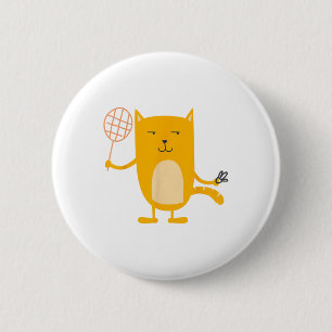 Cat Graphic Badminton Player Shuttle Sports Smash  2 Inch Round Button