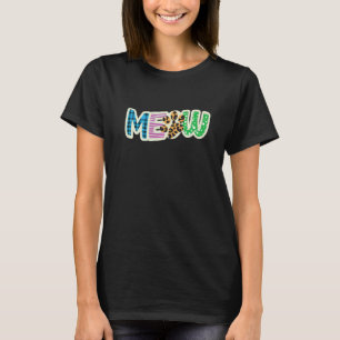 Cat  Graphic Patchwork Meow T-Shirt