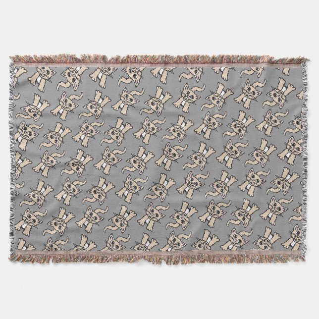 Cat graphic pattern brown grey throw (Front)