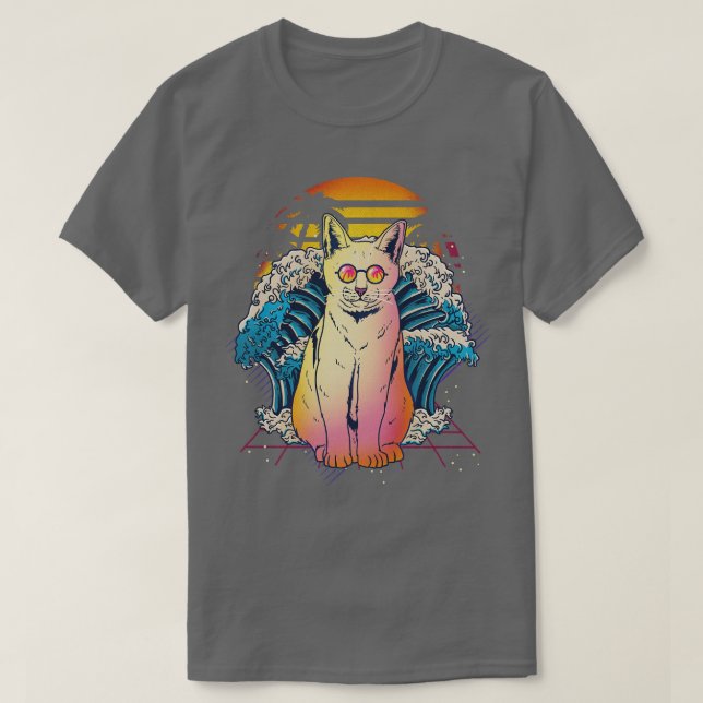 Cat Great Wave Anime T-Shirt (Design Front)