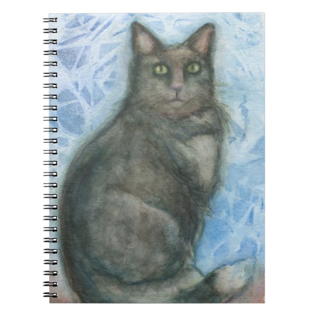 Cat green eyes notepad black kitty gren eyes notebook (Front)