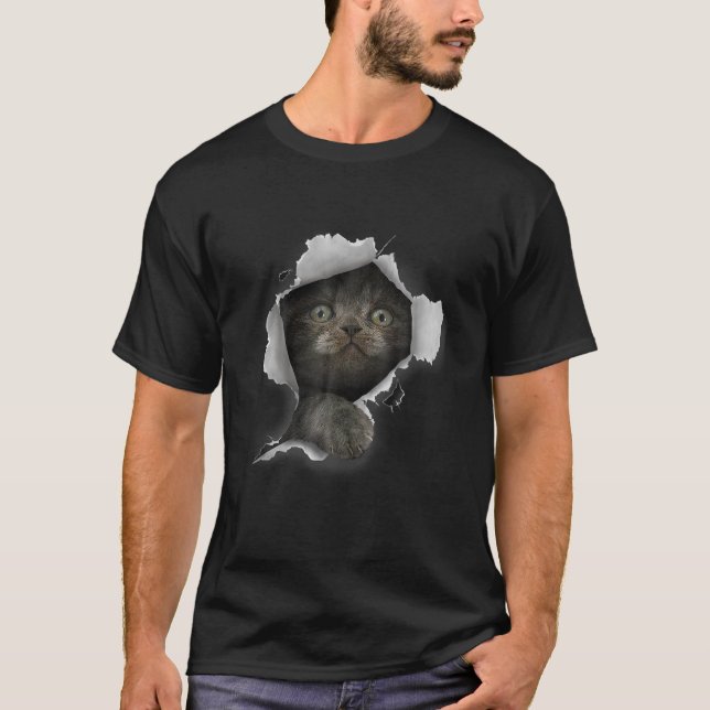 Cat Grey Cat Cat Torn Cloth Kitten T-Shirt (Front)