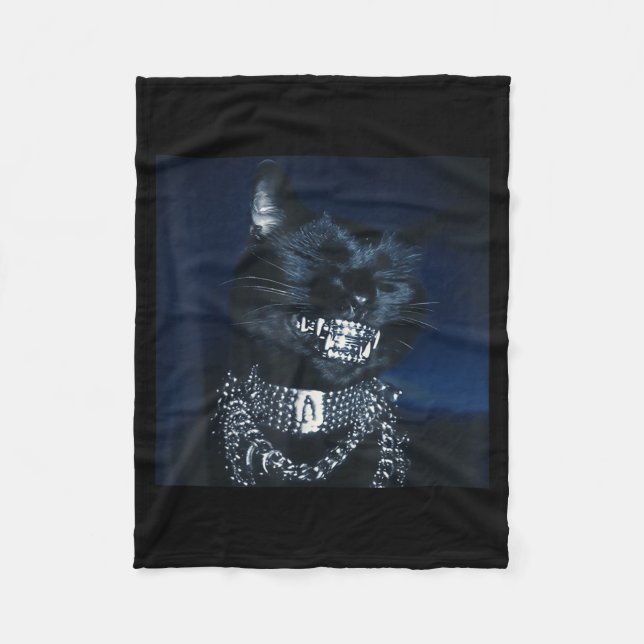 Cat Grillz Funny Kitten Meme Cat Smiling Brain Rot Fleece Blanket (Front)