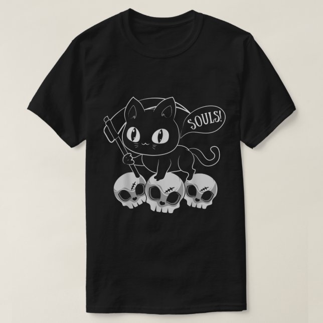 Cat Grim Reaper And Skulls Cat Got Your Soul Hallo T-Shirt (Design Front)