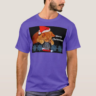 Cat Guinea Pig Merry Christmas Funny Animal Design T-Shirt