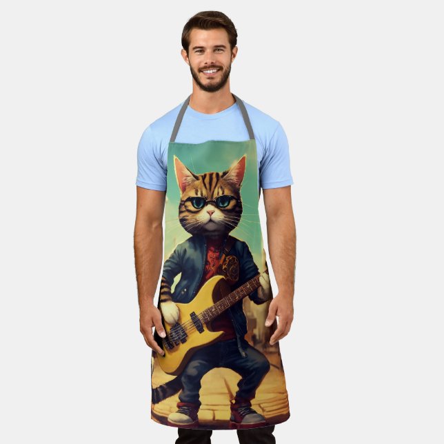 CAT GUITAR MENS DAD FUNNY KITCHEN APRON (Worn)