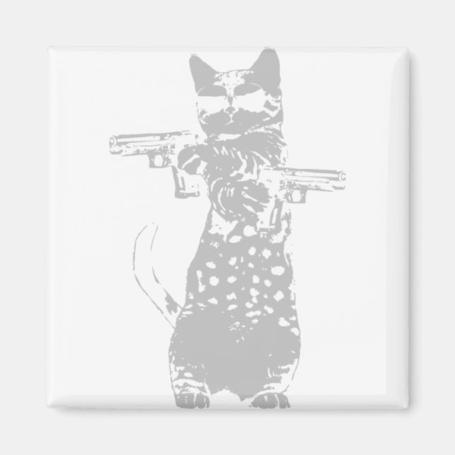 Cat - gun kitty funny cat magnet (Front)