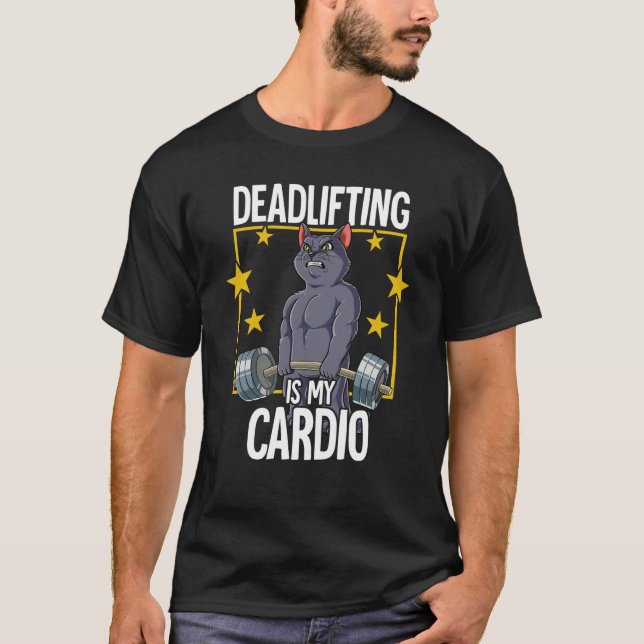 Cat Gym Weight Training Deadlift T-Shirt (Front)