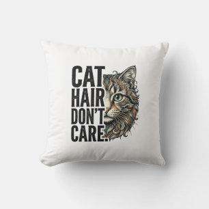 Cat Hair Don’t Care Vintage Engraving Cat Shirt De Throw Pillow