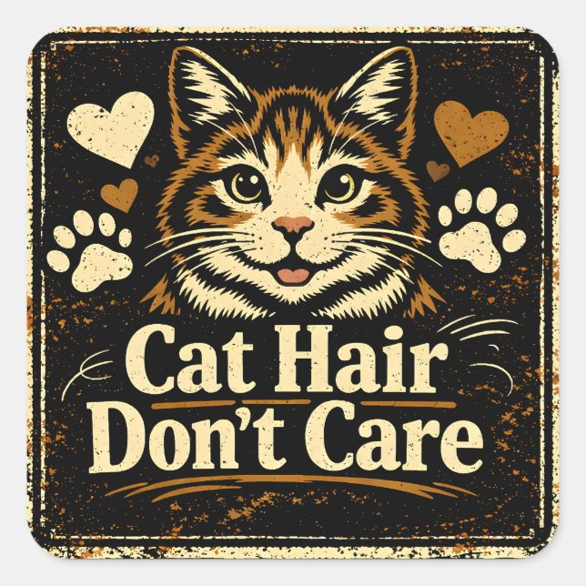 Cat Hair Don't Care – Feline Owner Humor Square Sticker (Front)