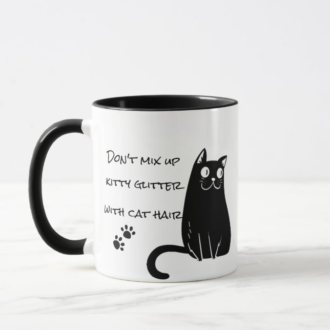 Cat Hair Glitter Mix-up humour Cat Mom Gift Coffee Mug (Left)