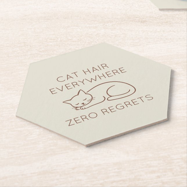 Cat hair zero regrets paper coaster (Angled)