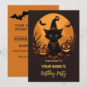 Cat halloween birthday invitation